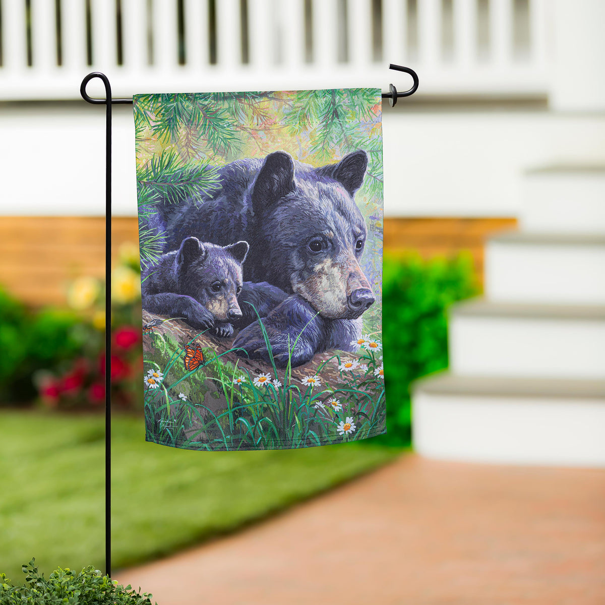 Evergreen Enterprises - Flag Mom & Baby Bear in the Meadow
