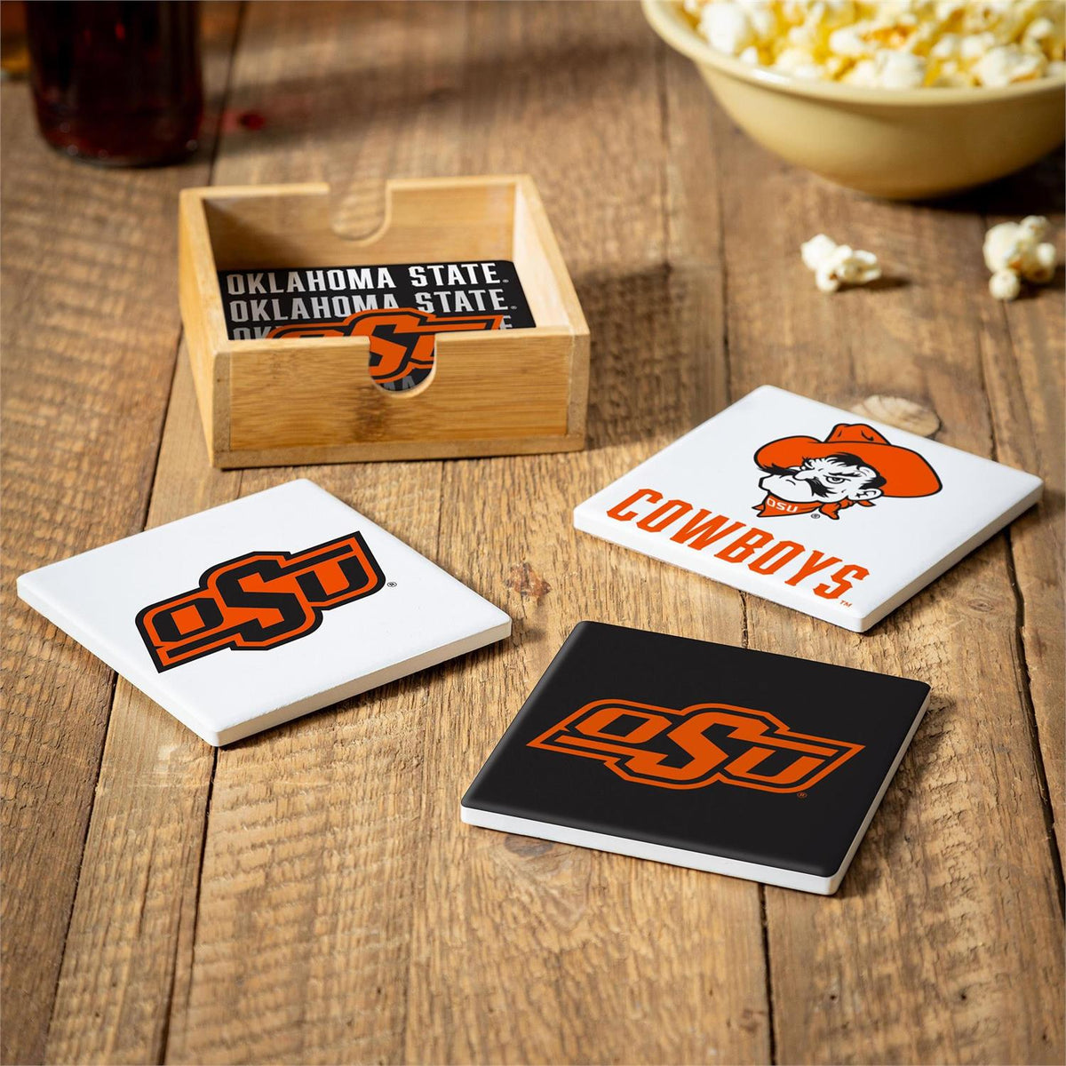 Evergreen Enterprises - Ceramic OSU Coaster Set with Wood Caddy