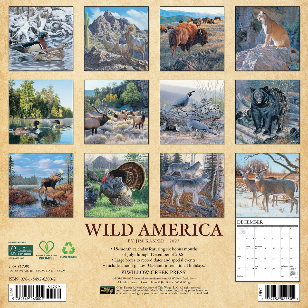 Willow Creek Press - 2027 Wild America Calendar