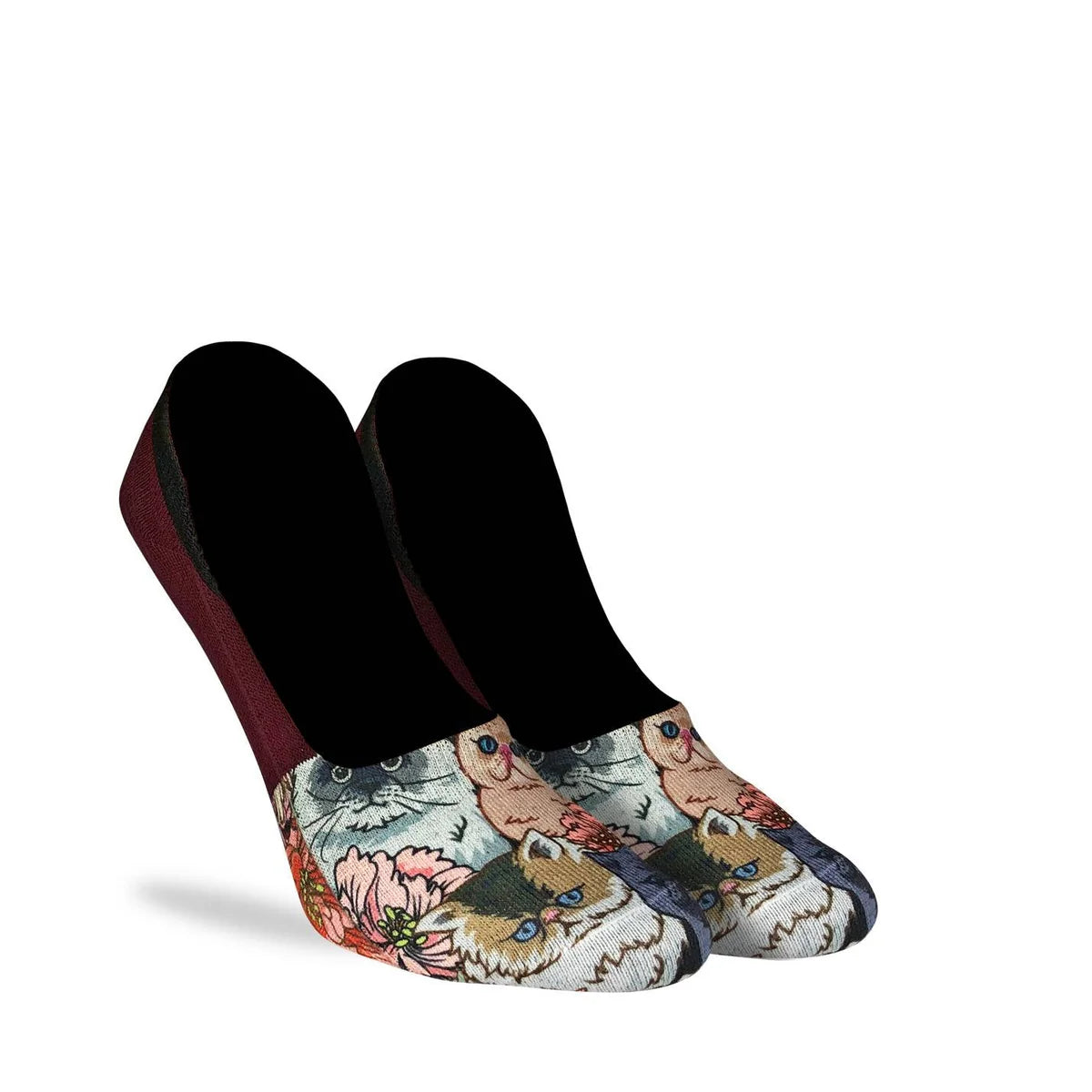 Good Luck Sock - Floral Cats No Show Socks