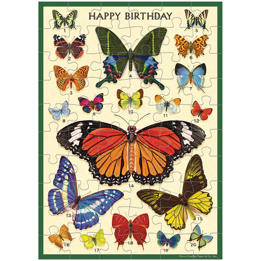 Cavallini Papers & Co - Puzzle Greeting Card & Notebook "Happy Birthday Butterflies"