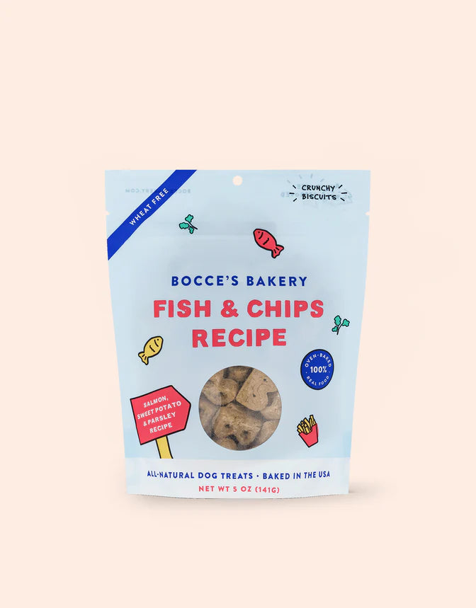 Bocce's Bakery - Fish & Chips Recipe Crunchy Biscuits Dog Treats