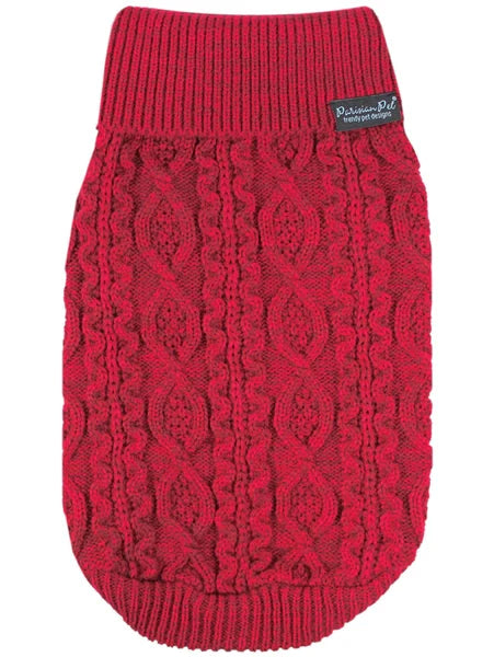 Parisian Pet - Dog Cable Knit Sweater Red