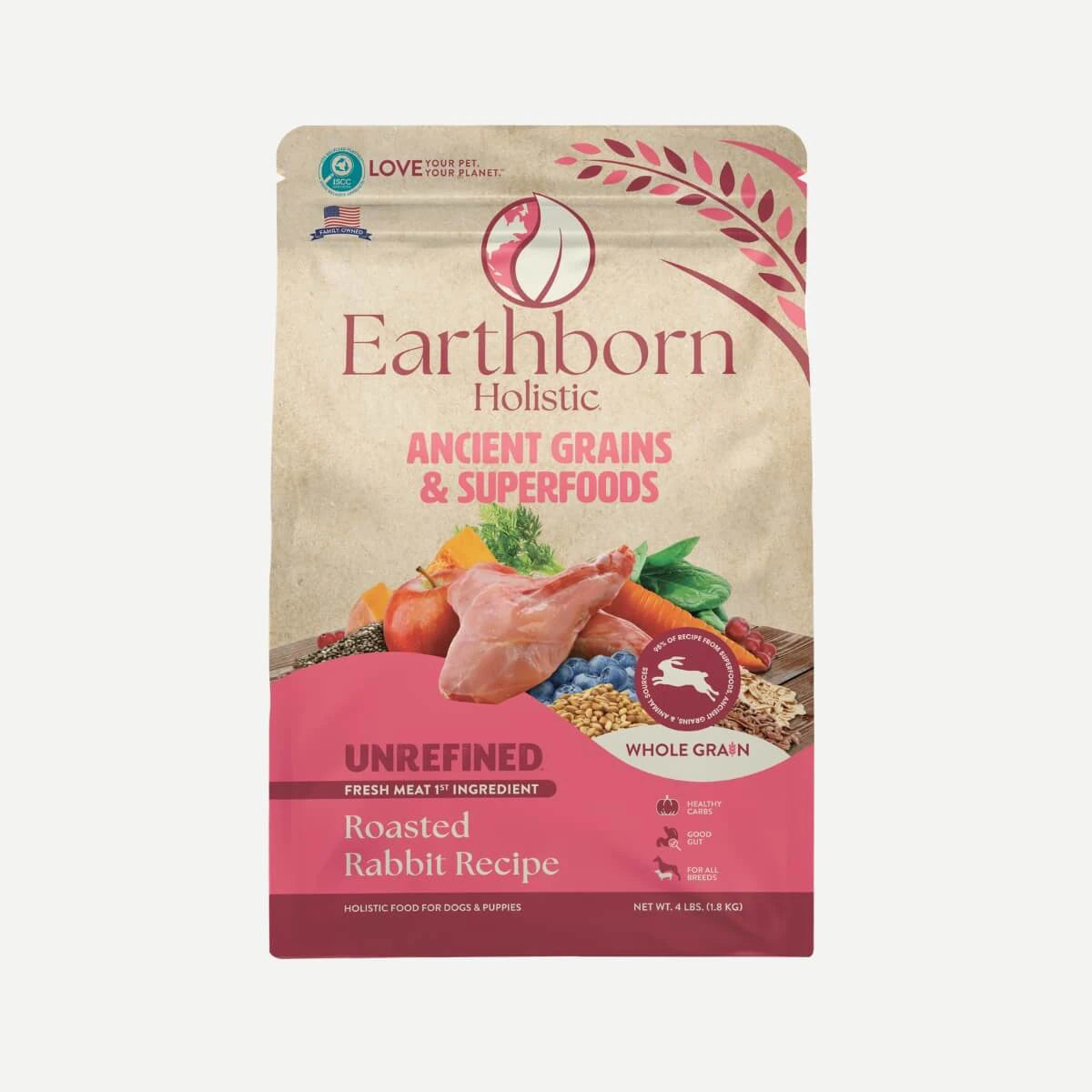 Earthborn Holistic Unrefined - All Dog Breeds, All Life Stages Roasted Rabbit with Ancient Grains & Superfoods Recipe Dry Dog Food