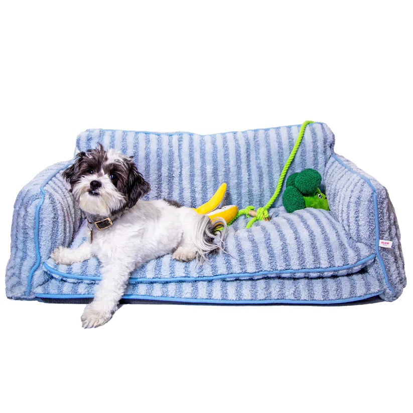 Glow Pups - Dog Bed Sofa Striped Luxury Light Blue