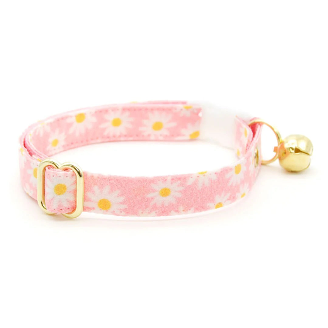 Made by Cleo - Cat Collar "Daisies" Pink Breakaway with Gold