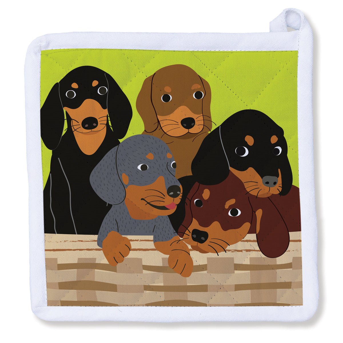 Naked Decor - Dachshund Doxie In The Basket Two Sided Potholder