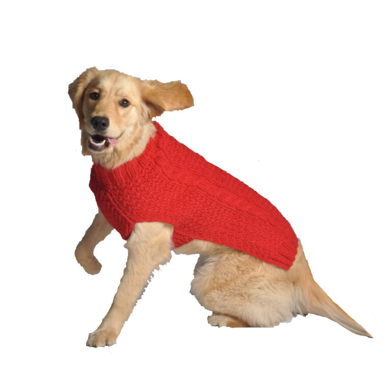 Chilly Dog - Dog Sweater Red Cable Knit