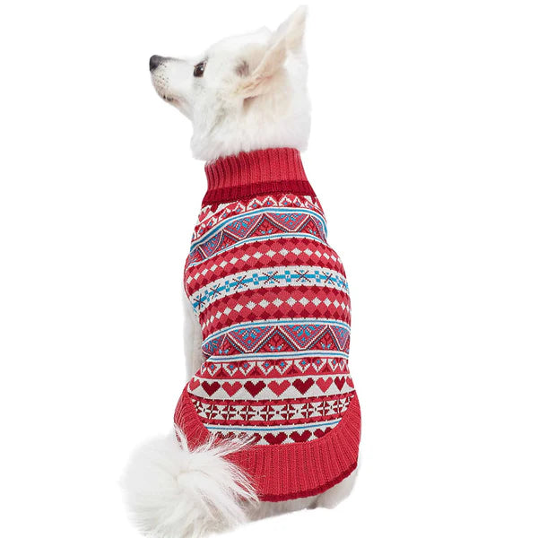Blueberry Pet - Sugar Coral-Pink | Holiday Charm Hearts Dog Sweater