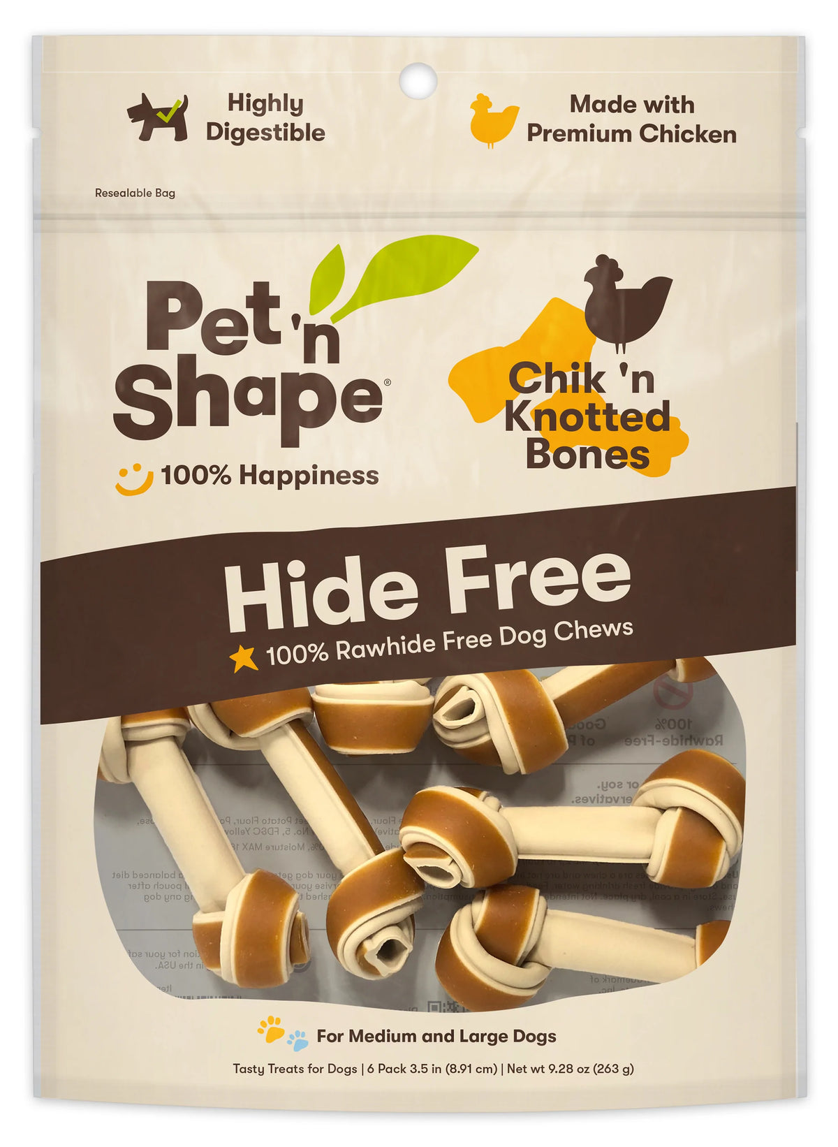 Pet 'n Shape - Hide Free Chick 'n Knotted Bones 3 1/2" - Southern Agriculture