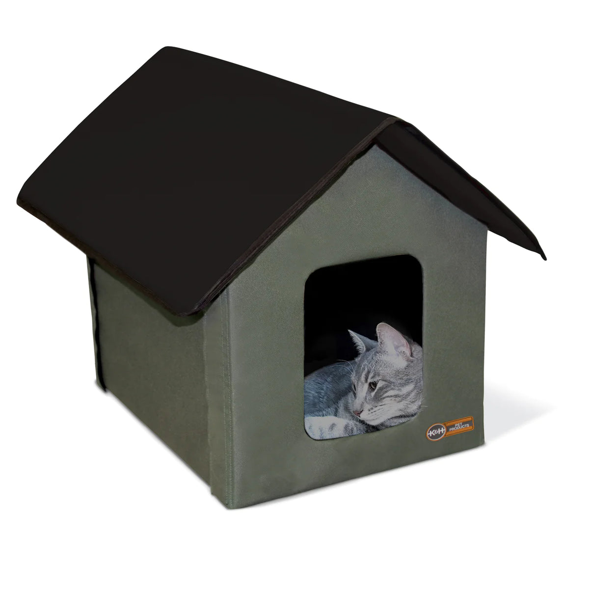 K & H Pet Products - Thermo Outdoor Kitty House - UnHeated OLIVE/BLACK