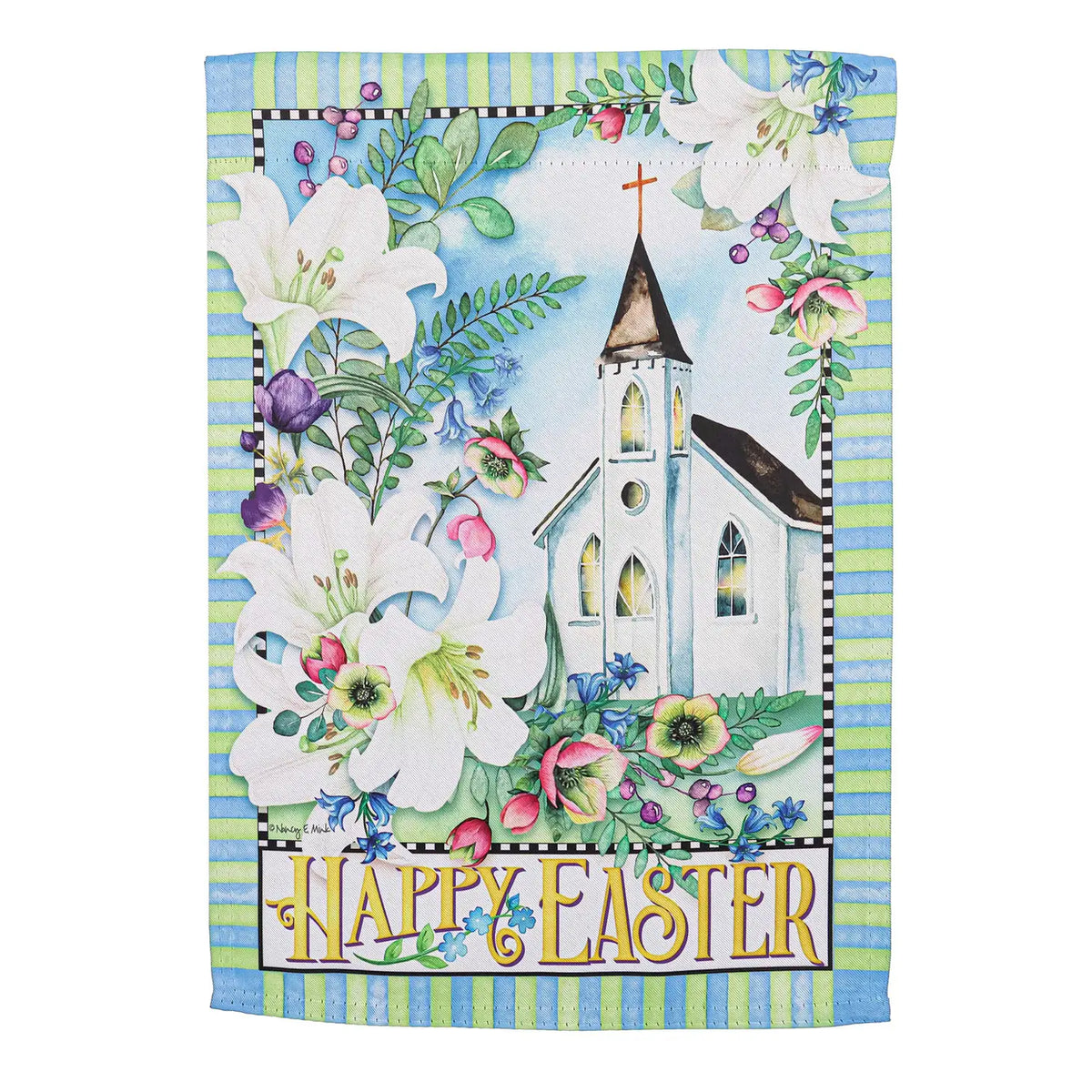 Evergreen Enterprises - Flag Easter Church with Flowers