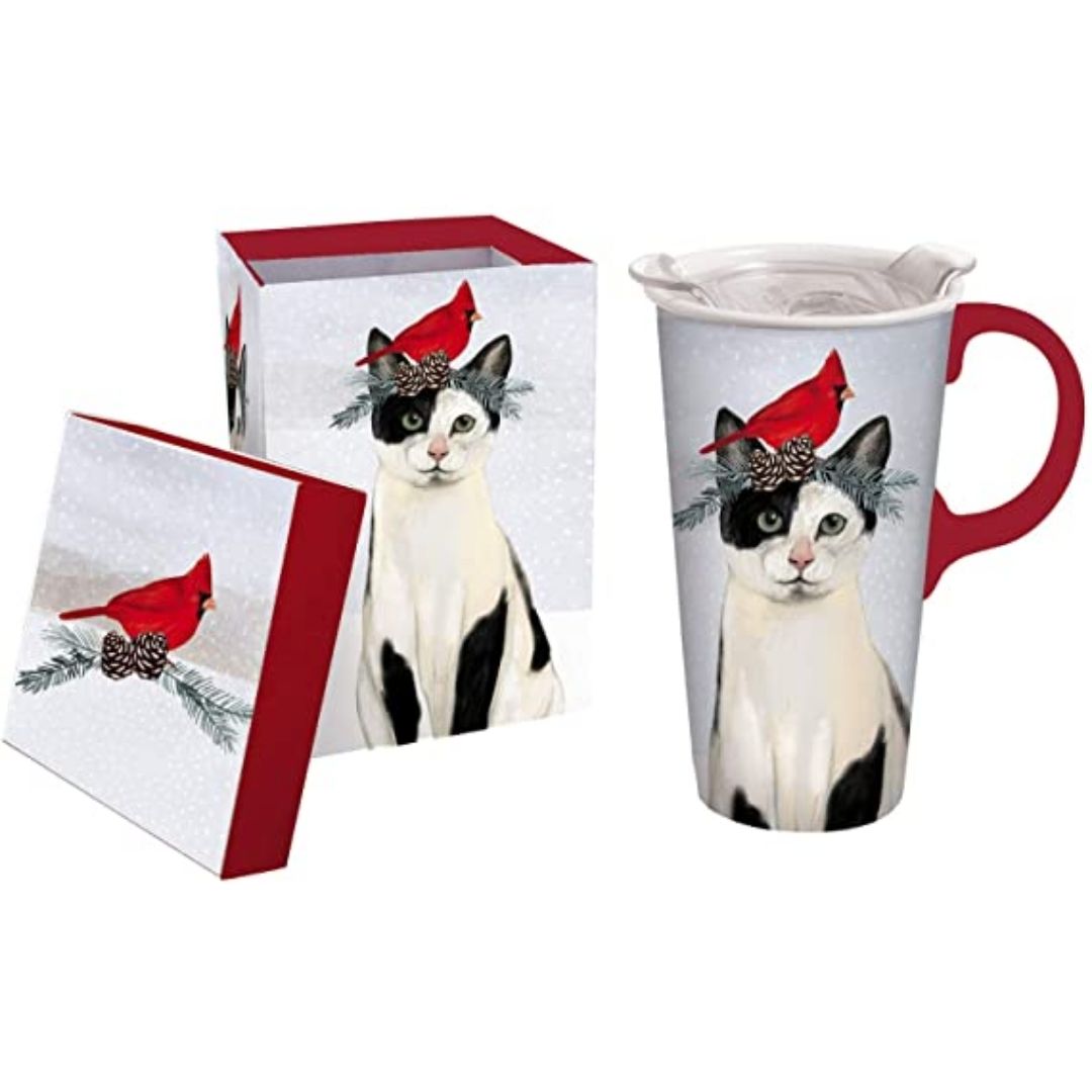 Evergreen Enterprises - Christmas Cat Ceramic Travel Mug with Box - Southern Agriculture