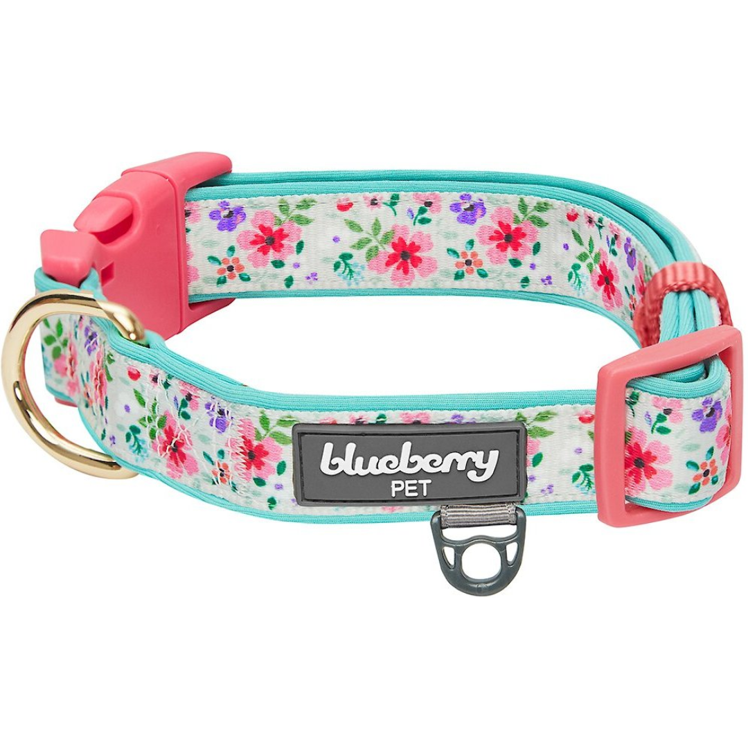 Blueberry Pet - Green | Floral Prints Neoprene Padded Dog Collar
