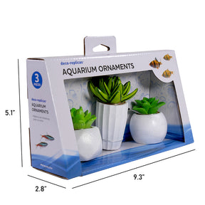 Penn-Plax - Succulent Plants In White Pots For Aquarium