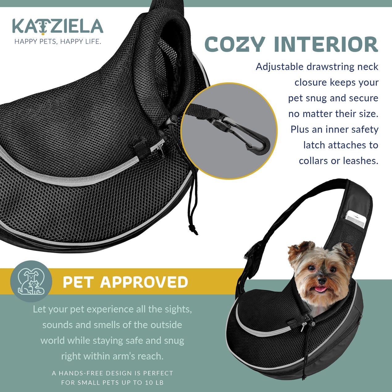 Katziela - Pet Carrier Expandable Sling for Small Dogs & Cats