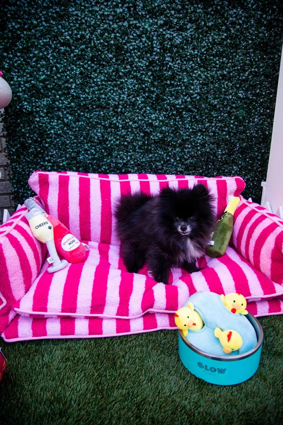 Glow Pups - Dog Bed Sofa Striped Pretty Pink