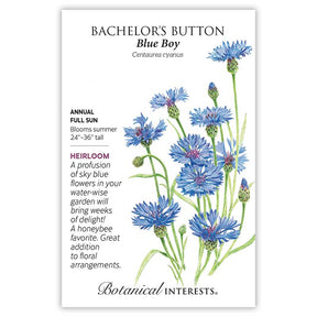 Botanical Interests, Inc. - Blue Boy Bachelor's Button Seeds