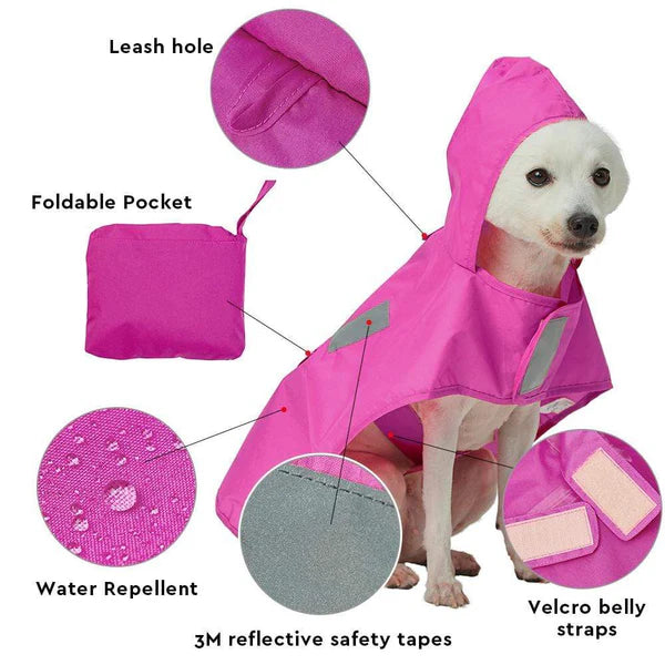 Blueberry Pet - Cerise Pink | 3M Reflective Dog Raincoat Hooded