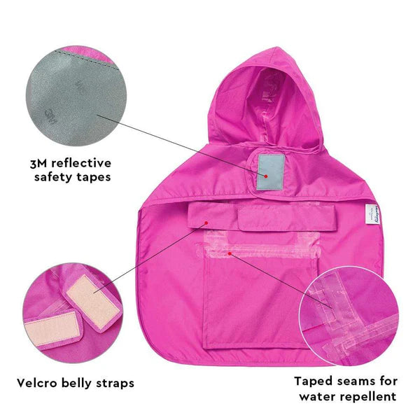 Blueberry Pet - Cerise Pink | 3M Reflective Dog Raincoat Hooded