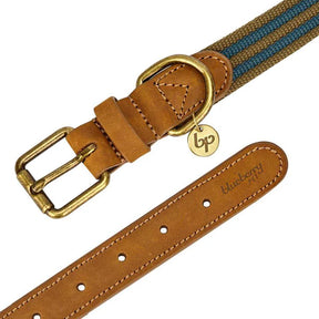 Blueberry Pet - Navy & Olive | Full Grain Leather & Polyester Dog Collar
