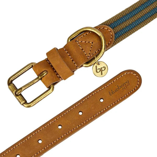 Blueberry Pet - Navy & Olive | Full Grain Leather & Polyester Dog Collar