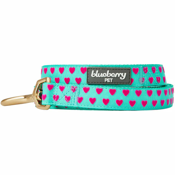 Blueberry Pet - Minty Green | Dotted Velvet Heart Dog Leash