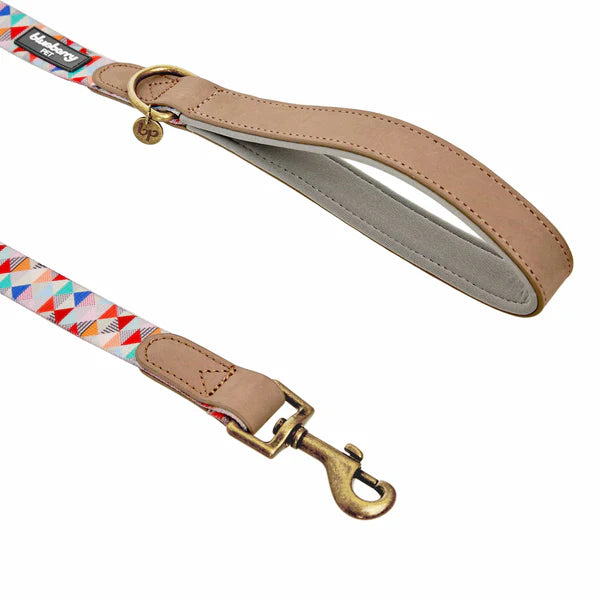 Blueberry Pet - Multicolor Triangles | Shades of Rainbow Full Grain Leather & Polyester Webbing Dog Leash