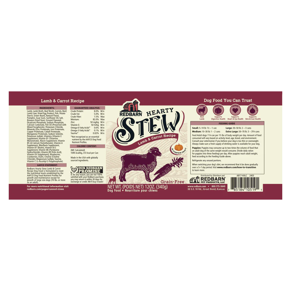 RedBarn - Hearty Stew Lamb & Carrot Dog Food Can - Southern Agriculture 