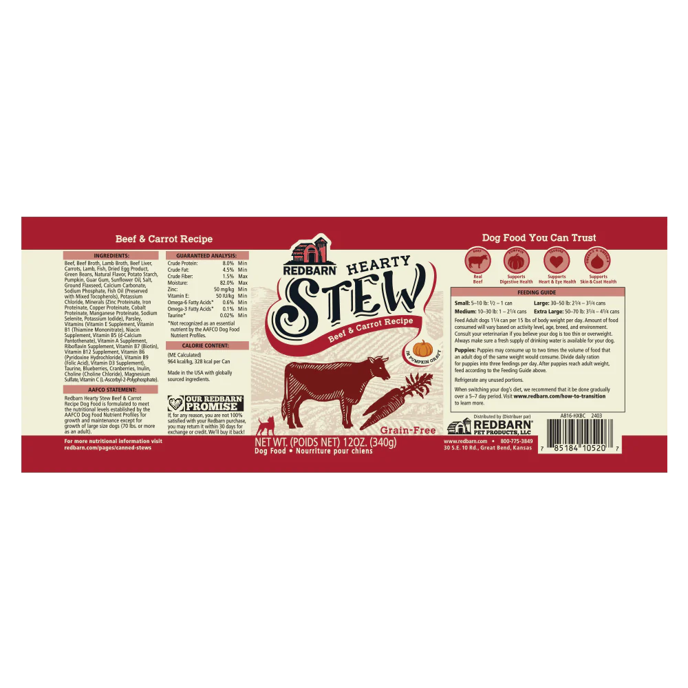 RedBarn - Hearty Stew Beef & Carrot Dog Food Can - Southern Agriculture 