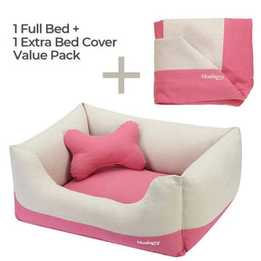 Blueberry Pet - Pink & Beige | Linen Blend Dog Bed