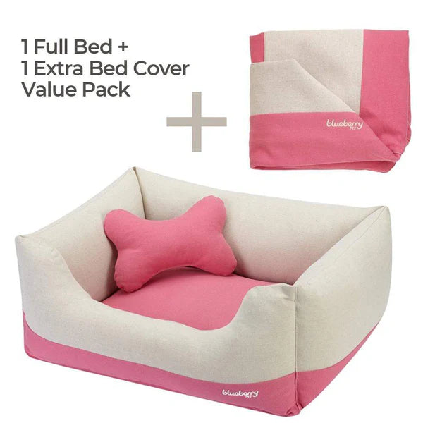 Blueberry Pet - Pink & Beige | Linen Blend Dog Bed