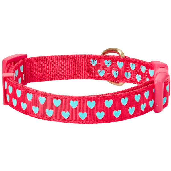 Blueberry Pet - Lust Red | Dotted Velvet Heart Dog Collar