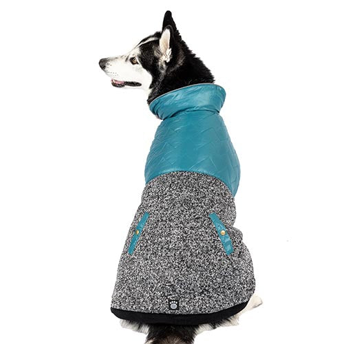 Petrageous Designs - Jacket Colorblock Radiator Quilted Puffer and Fleece Gray & Teal
