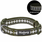 Blueberry Pet - Olive Jacquard Pattern | 3M Reflective Neoprene Quick-Release Dog Collar