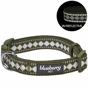 Blueberry Pet - Olive Jacquard Pattern | 3M Reflective Neoprene Quick-Release Dog Collar