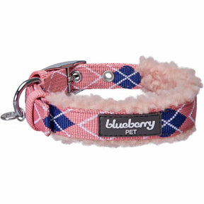 Blueberry Pet - Pink Scottish Argyle | Sherpa Fleece Padded Dog Collar