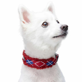 Blueberry Pet - Merlot Red Scottish Argyle | Sherpa Fleece Padded Dog Collar