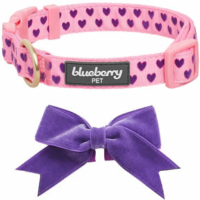 Blueberry Pet - Pink Carnation | Dotted Velvet Heart Dog Collar