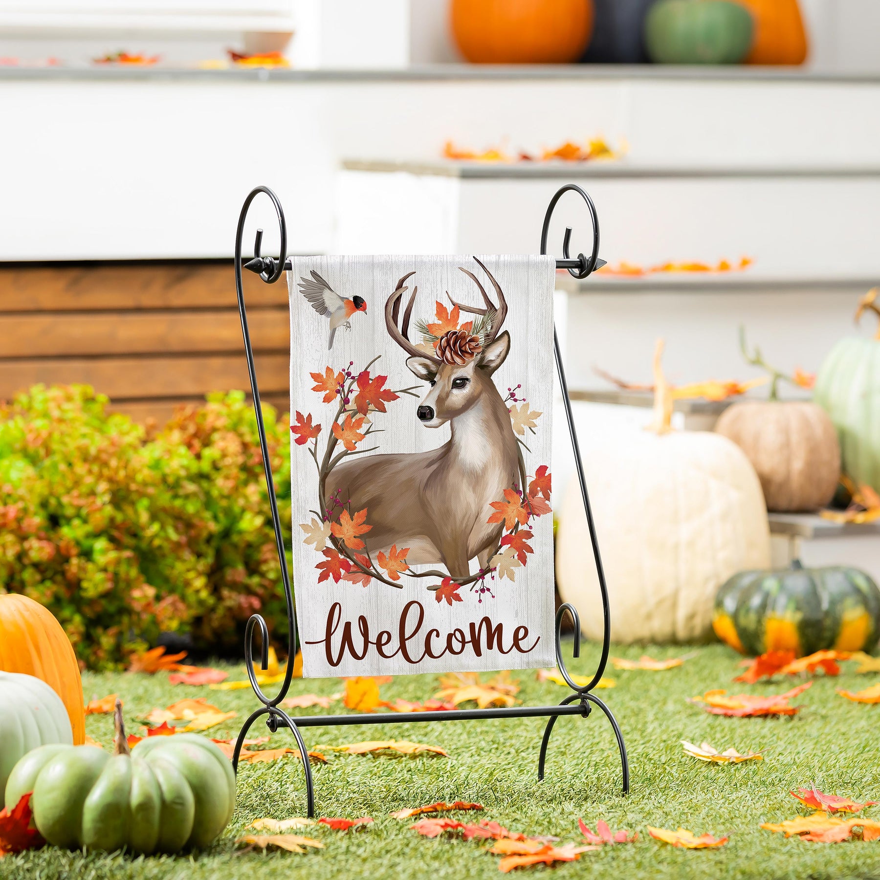 Evergreen Enterprises - Autumn Deer Wreath Flag - Southern Agriculture 
