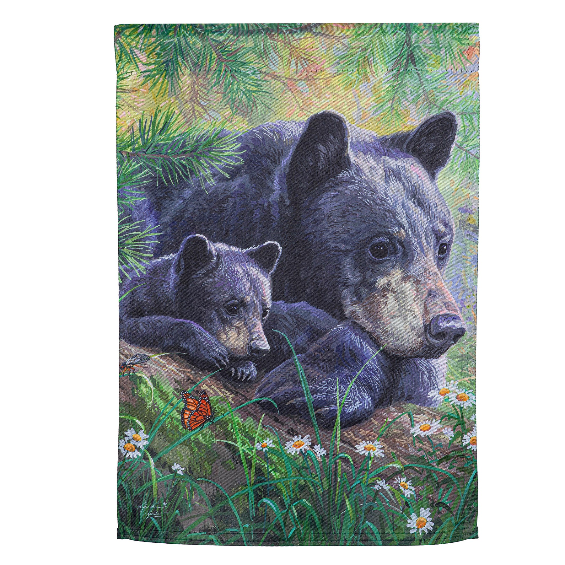 Evergreen Enterprises - Flag Mom & Baby Bear in the Meadow