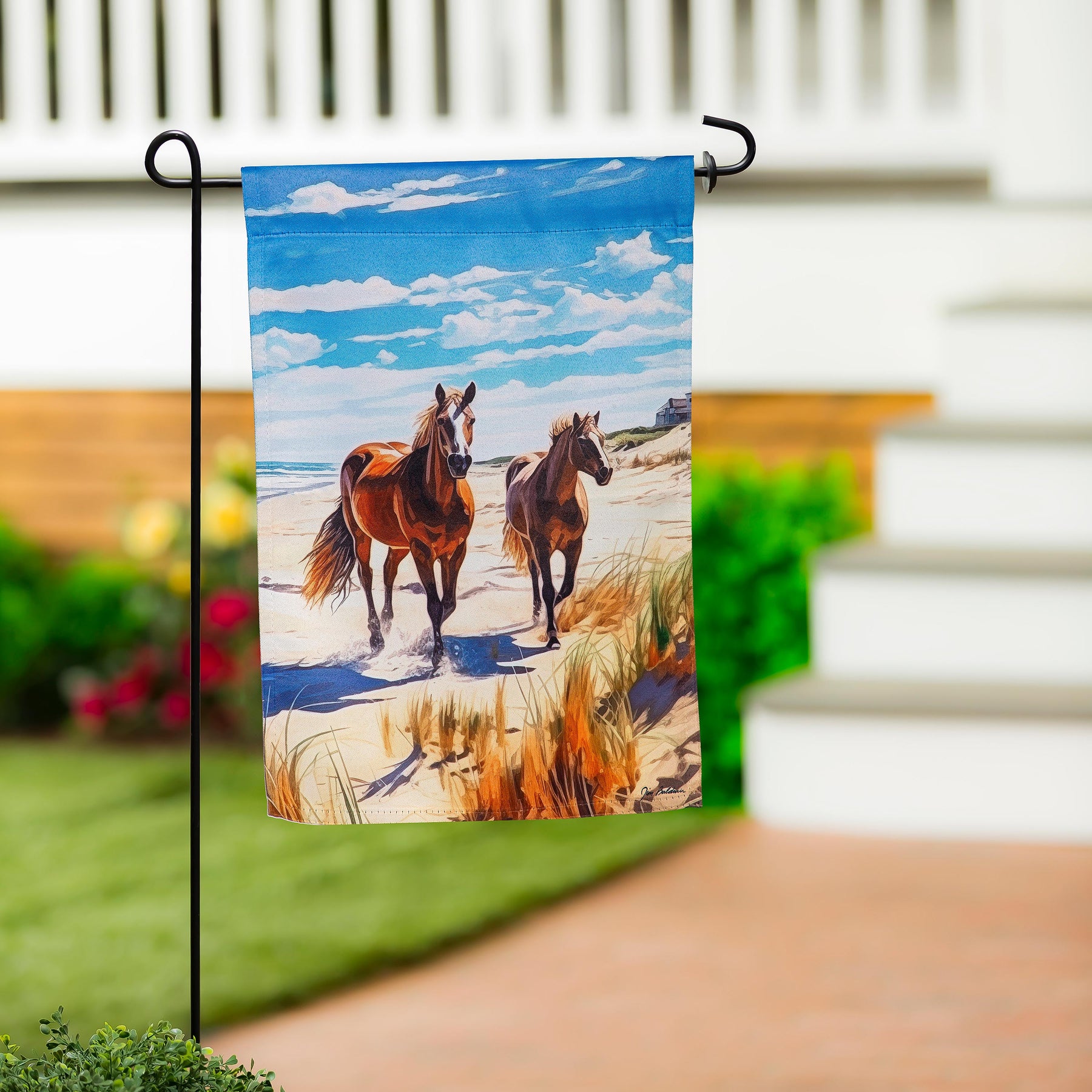 Evergreen Enterprises - Flag Horses on the Beach