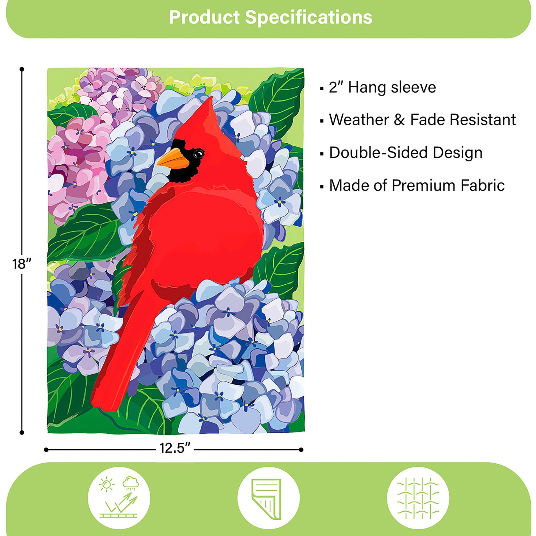 Evergreen Enterprises - Flag Cardinal & Hydrangeas