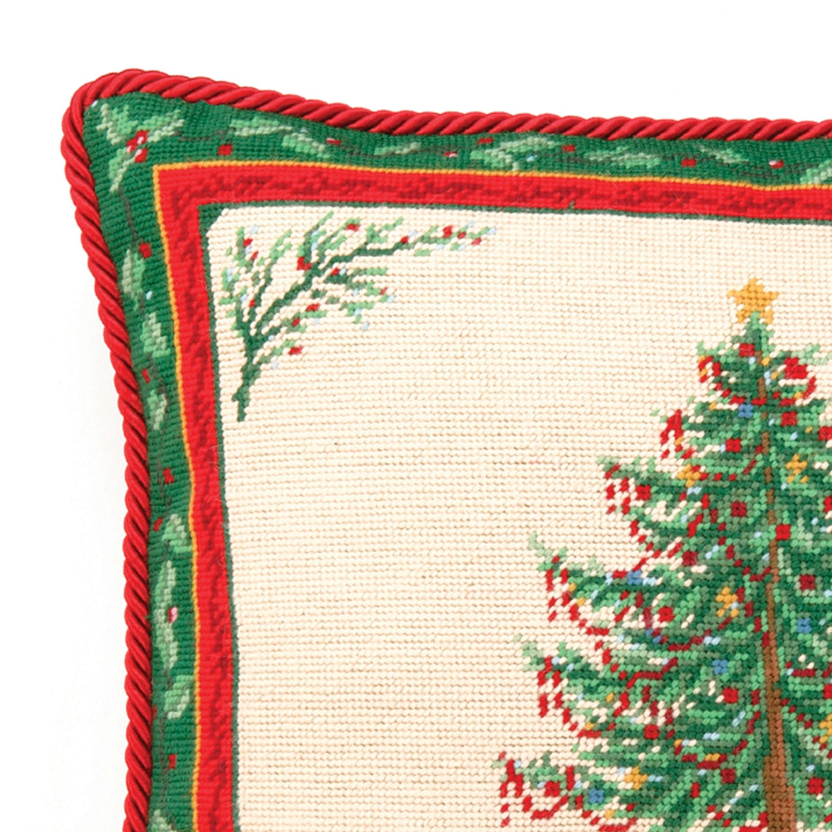 Peking HandiCraft - Pillow Classic Christmas W/ Berry Needlepoint