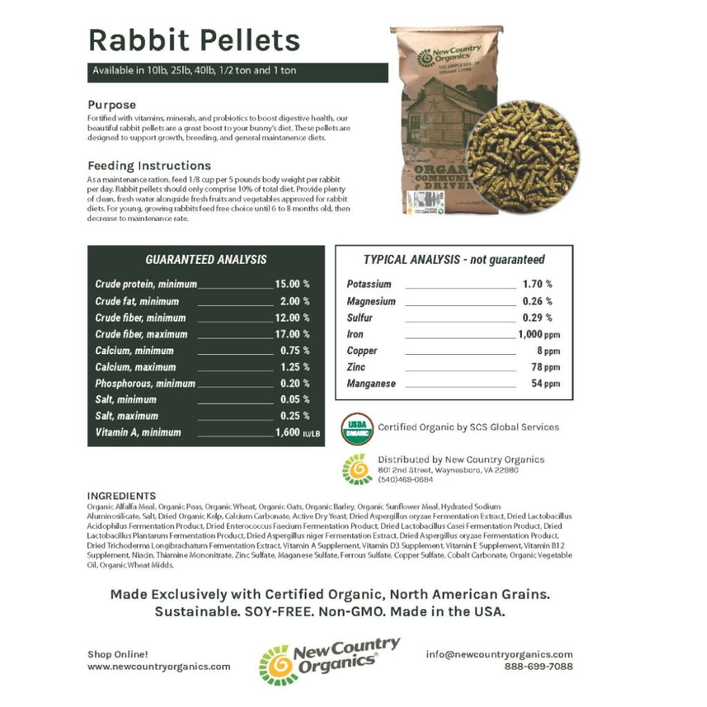 New Country Organics - Rabbit Feed Pelleted - 40 lbs