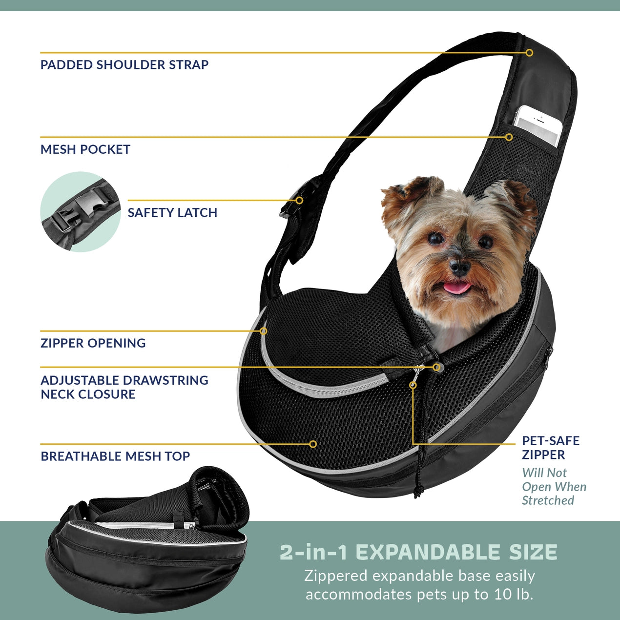 Katziela - Pet Carrier Expandable Sling for Small Dogs & Cats