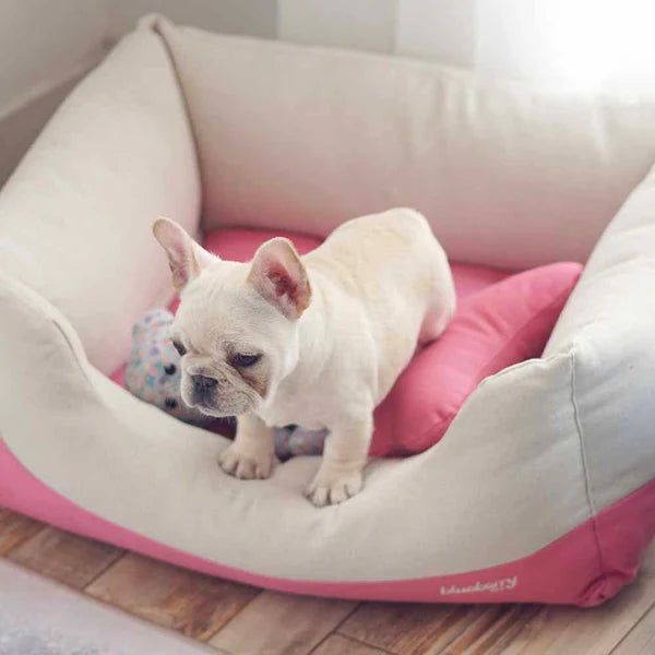 Blueberry Pet - Pink & Beige | Linen Blend Dog Bed