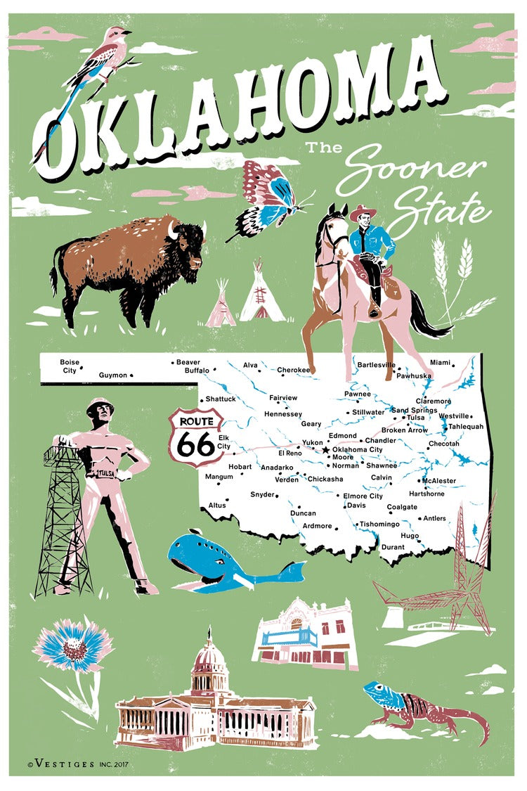 Vestiges - Oklahoma State Icons Tea Towel