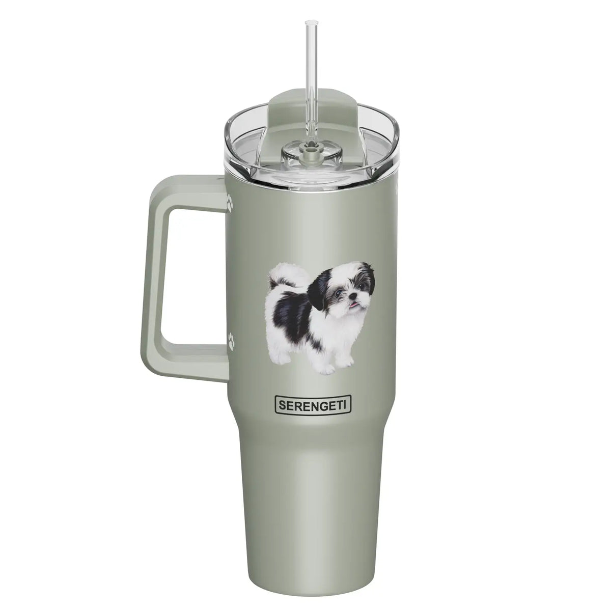 E & S Imports - Tumbler with Handle & Straw Shih Tzu Black & White
