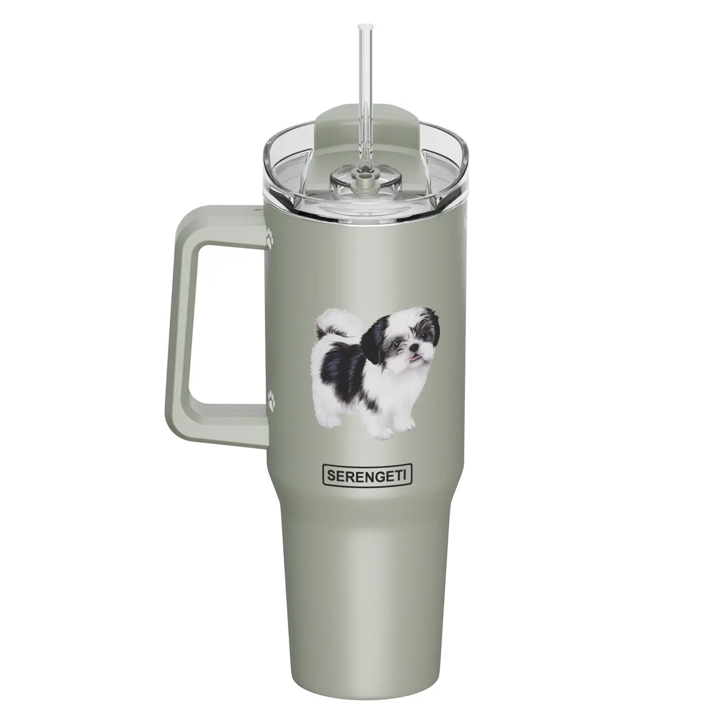 E & S Imports - Tumbler with Handle & Straw Shih Tzu Black & White